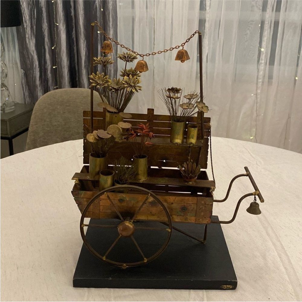 Curtis Jere Vintage Metal Flower Cart Sculpture
